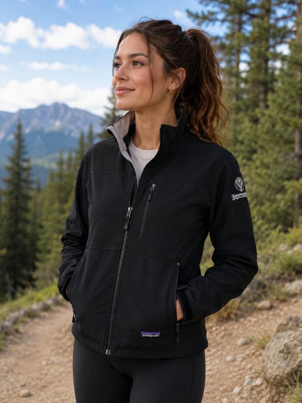 Patagonia Jacket Black Soft Shell Fleece Lined Jagermeister Logo Full Zip Small